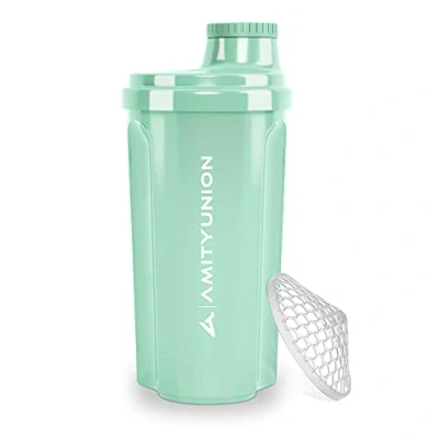 Abbildung von Protein Shaker 700 ml „Heaven“ auslaufsicher, BPA frei mit einklickbarem Sieb &amp; Skala für Cremige Whey Shakes, Gym Fitness Becher Isolate Sport Konzentrate, Eiweiß Shaker, Original in Mintblau