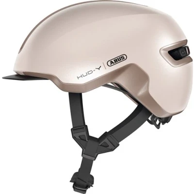 Abbildung von ABUS Urban Helm HUD Y mit magnetischem, aufladbarem LED Rücklicht &amp; Magnetverschluss cooler Fahrradhelm für den Alltag Damen und Herren Beige Matt, Größe M