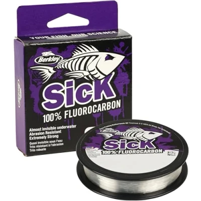 Abbildung von Berkley Sick Fluorocarbon Vorfachmaterial durchsichtige Fluoro Carbon Angelschnur, schnell sinkendes und unsichtbares Raubfisch Angelvorfach, 50 m, farblos
