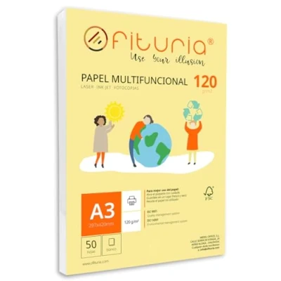 Abbildung von Packung mit 50 weißen DIN A3 Blättern, 120g Druckerpapier. Multifunktionales Kopierpapier für Schule und Büro. Ideal Laserdrucker, Tintenstrahldrucker oder Kopierer Ofituria