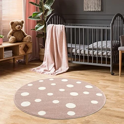 Abbildung von Jimri Kinderteppich DOTS l Pünktchen Gepunktet Öko Tex Siegel Farbe: Beige Blau Rosa Kinderzimmer/Jugendzimmer