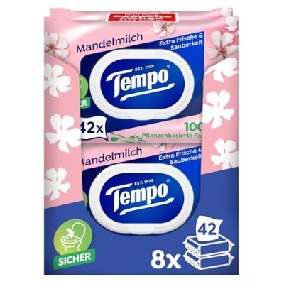Abbildung von Tempo Toilettenpapier Feucht Mandelmilch &amp; Panthenol, 16er Pack (8 x 2 42 Stück)