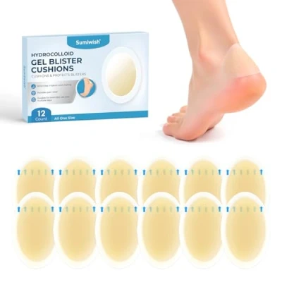 Abbildung von Sumiwish Blasenpflaster Hydrokolloid Bandages Wasserdichte Blasenpolster für Ferse, Zehen und Füße, Extra starker Schutz schnelle Erholung (12 Count,Heel）