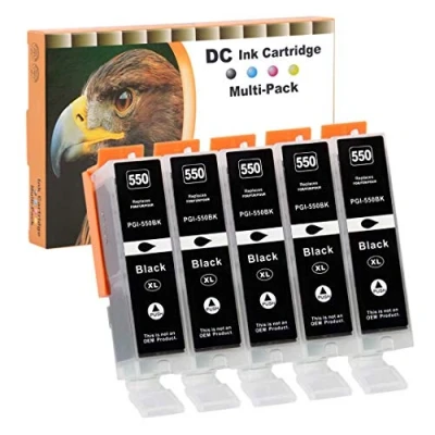 Abbildung von D&amp;C 5x 25ml BLACK Druckerpatronen Kompatibel für Canon PGI 550 BK XL Pixma MG7150 MG7550 iP7200 iP7250 MG5400 Series MG5450 MG5550 MG5650 MG5655 MX725 MX920 iP8750 iX6850 MG6350 MG6450 MX925