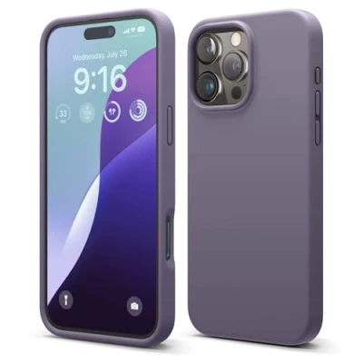 Abbildung von elago Premium Liquid Silikon Hülle Kompatibel mit iPhone 16 Pro Max Hülle, Ganzkörper Handyhülle, Stoßfest, Schlanke Kratzfester weicher Mikrofaser Innenfutter, 6.9 Zoll (Dunkel Lavendel)