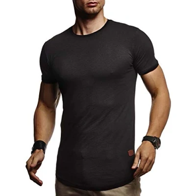 Abbildung von Leif Nelson Herren T Shirt Sommer Rundhals Ausschnitt (Schwarz, Größe S), Regular Fit 100% Baumwolle, Basic Männer Kurzarm
