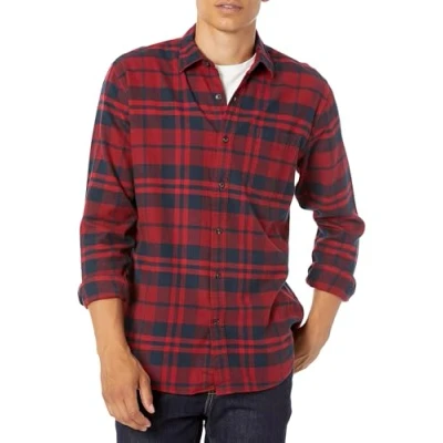 Abbildung von Amazon Essentials Herren Langarmhemd aus Flanell (in Übergröße erhältlich), Rot Karomuster, XL