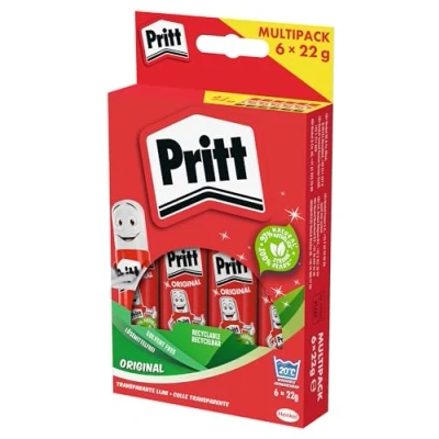 Abbildung von Pritt Klebestift, sicherer und kinderfreundlicher Kleber für Kunst Bastelarbeiten, starker Klebstoff Schule &amp; Bürobedarf, 6x22g Stift