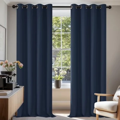 Abbildung von Deconovo Verdunkelungsgardinen Blickdichte Vorhänge Kälteschutz 242x132cm(HöhexBreite), Dunkelblau, 2er Set