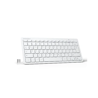Abbildung von TECKNET Slim Kabellose Tastatur, Deutsches Layout QWERTZ, 2.4 GHz, 78 Tasten Mini Wireless Tastatur mit Nano USB Empfänger für Windows 11/10/8/7/Vista/XP and Android Smart TV Weiß