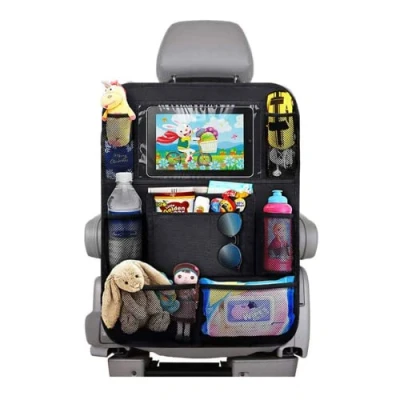Abbildung von BillyBath 1 Stück Rückenlehnenschutz Auto Kinder mit 10 Zoll iPad/Tablet Tasche, 600D Oxford Stoff Wasserdicht Autositz Rücksitz Organizer Autositzschoner Rückenlehne, Schwarz
