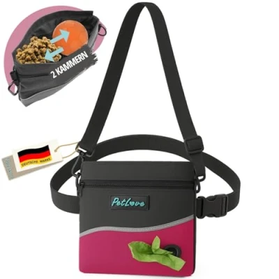 Abbildung von PetLove Leckerlibeutel für Hunde Futterbeutel mit Magnetverschluss Inklusive Kotbeutelspender &amp; verwendbar als Bauchtasche Pink