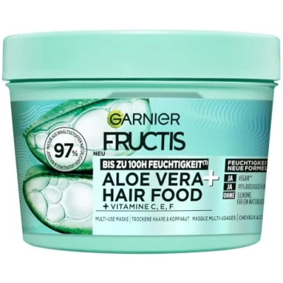 Abbildung von Garnier Fructis Aloe Vera Haarmaske, Leave In für normales bis trockenes Haar, Mehr Geschmeidigkeit und Glanz, Intensive Feuchtigkeit, Ohne Silikone, Hairfood, 3in1, 400ml