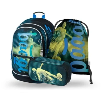 Abbildung von Baagl Schulrucksack Set Jungen 3 Teilig, Schultasche für Grundschule Volksschule, Ranzen mit Brustgurt, Ergonomischer Schulranzen (Football)