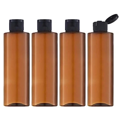 Abbildung von Toureal 250ML Reiseflaschen Set mit Flip Cap (4 Stück) Leere Spender Plastikflasche Set, Abfüllflaschen für Kosmetik Trichter (Braun)