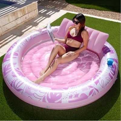 Abbildung von Sloosh Tanning Pool Lounger Float, Runde Sonnenwanne zum Sonnenbaden, Robuste Aufblasbare Floats Für Erwachsene Den Außenbereich, Hinterhof, Swimmingpool, Rosa