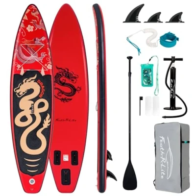 Abbildung von FEATH R LITE Aufblasbare Stand Up Paddle Boards Multifunktionale Paddleboard Mit Handpumpe, Sup Rucksack, Leine, Einstellbares Paddel, Für Erwachsene, Jugend Aller Fertigkeitsstufen