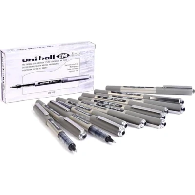 Abbildung von Uni ball UB 157 Eye Fine Kugelschreiber, schwarze Super Tinte, 0,7 mm Spitze, 12 Stück
