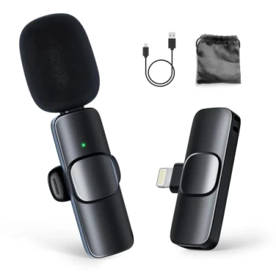 Abbildung von Moman Lavalier Funkmikrofon Ansteckmikrofon Lightning Kabellos 2.4GHz Auto Noise Canceling Wireless Microphone 120m für Smartphone iPhone 13 12 11 X XR XS Max 8 iPad Handy Laptop Tablet CP1(A)