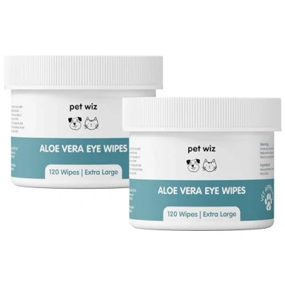 Abbildung von pet wiz Augenpflegetücher für Haustiere Tierarzt geprüft 120 extra große natürliche Tücher sanft und beruhigend, 2er Pack (insgesamt 240 Tücher)