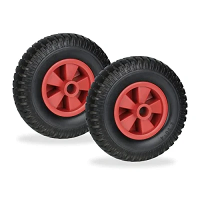 Abbildung von Relaxdays Schubkarrenrad 2.50 4, 2er Set, Vollgummi, Kunststoff, Ersatzrad Schubkarre, pannensicher, 80 kg, schwarz/rot