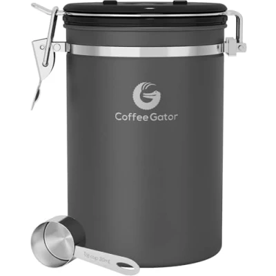 Abbildung von Coffee Gator Aromadichte Kaffeedose Aufbewahrungsbehälter mit CO2 Ventil und Magnetischem Dosierlöffel (Grey, Large)