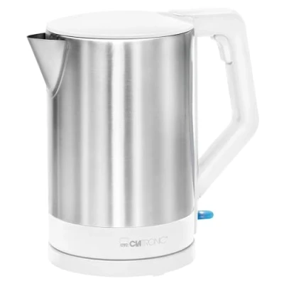 Abbildung von Clatronic® Wasserkocher 1.5 Liter Füllmenge Sicherheitsklappdeckel 2200 W Leistung verdecktes Heizelement automatische Abschaltung Basisstation mit Kabelaufwicklung WKS 3692 white/inox