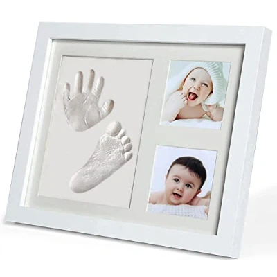 Abbildung von PewinGo Baby Handabdruck und Fußabdruck Set, Gipsabdruck Hand Fuß mit Echtholz Bilderrahmen Perfekte Geschenkidee für Kleinkinder, Mütter Väter, Erinnerungen die Ewigkeit