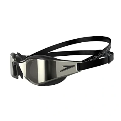 Abbildung von Speedo Fastskin Hyper Elite Mirror Goggles, Verbessertes Design, Komfortabler Stil, Schwarz und Silber, Erwachsene Unisex Größe, 48