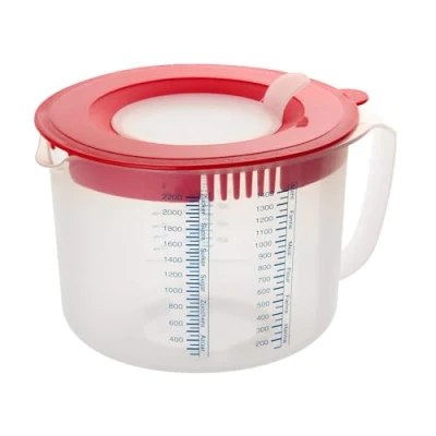 Abbildung von Dr. Oetker Mess und Rührbecher 2,2 L, Messbecher mit unterschiedlichen Messskalen, Spritzschutz, Becher aus hochwertigem Kunsstoff (Farbe: Rot/Transparent), Menge: 1 Stück