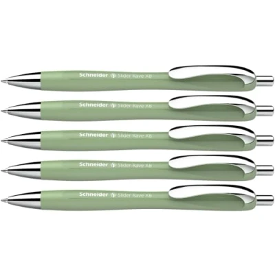Abbildung von Schneider Slider Rave XB Kugelschreiber (Weiches Schreiben ohne Kratzen für lange Texte in Schule, Uni und Beruf) 5 Stück, organic green, Schreibfarbe: blau