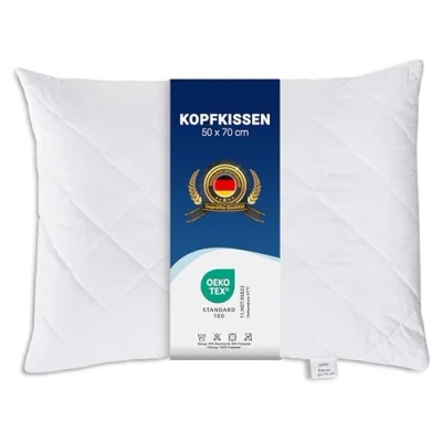 Abbildung von ZOLLNER Komfortables Kopfkissen mit Reißverschluss Individuell anpassbare Füllung aus Synthetikfasern bis 95C waschbar 50x70 cm Bezug Baumwollmischung Hotelqualität
