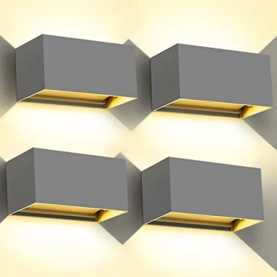 Abbildung von Kingwen 20W LED Aussenleuchten 4 Stücke Wandleuchte Innen/Aussen 3000K Warmweiss Aussenlampen Rechteckig Verstellbar Abstrahlwinkel Up Down Wandlampe IP65 Wasserdichte. (Grau)