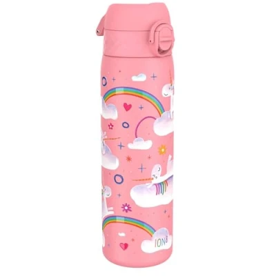 Abbildung von ion8 Vakuumisolierte Edelstahl Trinkflasche, 500 ml, Auslaufsicher, Einhandöffnung, Sichere Verriegelung, Spülmaschinenfest, Tragegriff, Leicht zu Reinigen, Langlebig &amp; Kratzfest, Einhörner Design