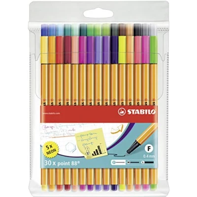 Abbildung von Fineliner STABILO point 88 30er Pack mit 30 verschiedenen Farben inkl. 5 Neonfarben