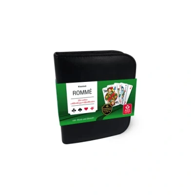 Abbildung von ASS 22570064 Rommé Kartenspiel 2 x 55 Karten im Format 59 91 mm + Bleistift Block Regelheft, edlen Kunstleder Etui auch für Canasta und Bridge geeignet, ab 10 Jahren