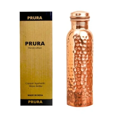 Abbildung von PRURA Wasserflasche aus Kupfer, Federdruck, auslaufsicher, ayurvedisches Trinkgefäß