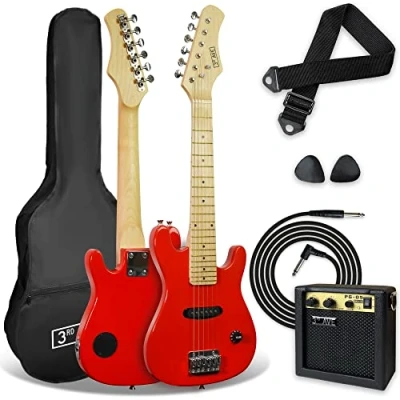 Abbildung von 3rd Avenue E Gitarrenset für Kinder in 1/4 Größe, Junior Gitarre Anfänger mit 6 Monate KOSTENLOSEM Unterricht, tragbarem Verstärker 5 W, Kabel, Tasche, Plektren und Gurt Rot
