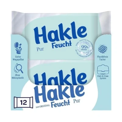 Abbildung von Hakle Feucht Pur im 12er Pack, 504 Tücher (12 x 42 Blatt), pflegendes feuchtes Toilettenpapier, feuchte mit 99% Wasser, schnell wasserlösliche Feuchttücher