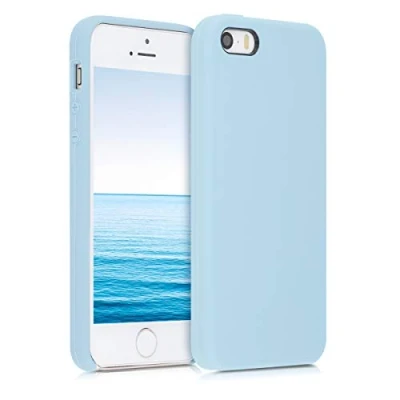 Abbildung von kwmobile Hülle kompatibel mit Apple iPhone SE (1.Gen 2016) / 5 5S Silikon Handy Case Handyhülle weiche Oberfläche kabelloses Laden Pastellblau