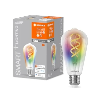 Abbildung von LEDVANCE E27 Edison LED Lampe, Smart Home Wifi Leuchtmittel mit 4,8 W (470Lumen), Weißglas, RGBW Lichtfarbe (2700 6500K), dimmbar und kompatibel Alexa, google oder App, Lampen im 1er Pack