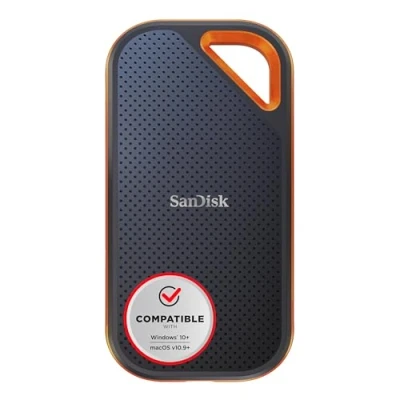Abbildung von SanDisk Extreme PRO Portable SSD 4 TB (externe SSD, NVMe Performance, 2,5 Zoll, 2.000 MB/s Lesen und Schreiben, AES Verschlüsselung, IP65 Wasser Staubschutz) grau