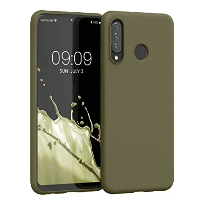 Abbildung von kwmobile Hülle kompatibel mit Huawei P30 Lite weiches TPU Silikon Case Cover geeignet für kabelloses Laden Dunkelolivgrün