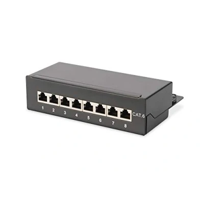 Abbildung von DIGITUS Desktop Patchpanel Cat 6 8 Port RJ45 Geschirmt LSA Patch Feld Aufputz Montage Schwarz