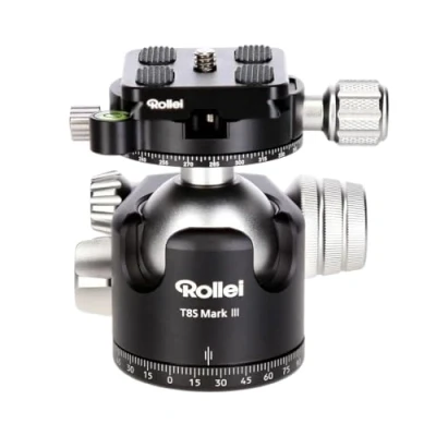 Abbildung von Rollei T8S Markt II professioneller 360 Grad Kamera Stativ Kugelkopf mit Friktion, 22KG Tragkraft, Skalierung f. Panorama Aufnahmen und 2 Wasserwaagen.Inkl. Acra Swiss kompatibler Schnellwechselplatte