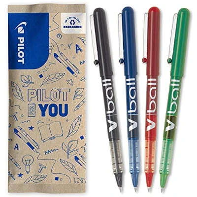 Abbildung von Pilot Packung mit 4 Vball 05 Liquid Ink Tintenroller fein