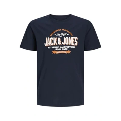 Abbildung von Jack &amp; Jones Jungen T Shirt JJELOGO Tee SS O Neck 2 COL S NOOS JNR, Navy Blazer/Print:White + Marmelade,140
