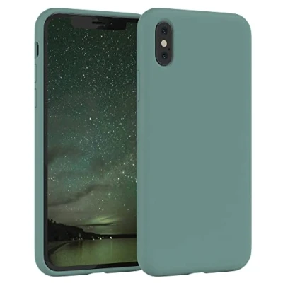 Abbildung von EAZY CASE Premium Silikon Handyhülle kompatibel mit iPhone X/XS, Slimcover Kameraschutz und Innenfutter, Silikonhülle, Schutzhülle, Bumper, Handy Case, Hülle, Softcase, Nachtgrün, Grün