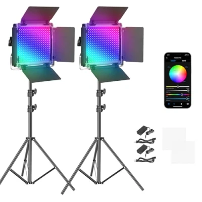 Abbildung von NEEWER 2 x 660 PRO RGB LED Videoleuchte Panel mit Stativ Ständer Set App Steuerung 360 Vollfarbe Videolicht 50W Dimmbar 3200 5600K CRI97+ Studio Dauerlicht Gaming/Streaming/Zoom/YTB/Webex/Fotografie