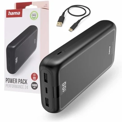 Abbildung von Hama Powerbank Performance 24 24000mAh (externer Akku mit 1x USB C + 2X A, Power Pack Zertifiziert, Akkupack Handy Zubehör, Tablet, Bluetooth Box etc., tragbares Ladegerät klein) anthrazit
